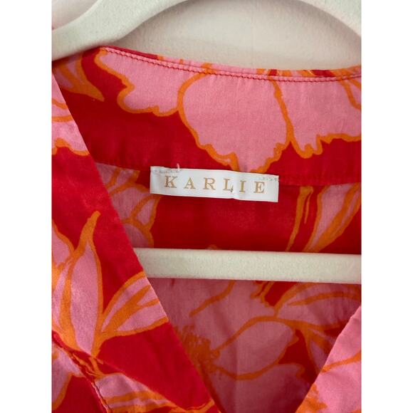 Karlie Red Pink Floral Blouse Boho Resort Summer Top Lightweight - Picture 4 of 7